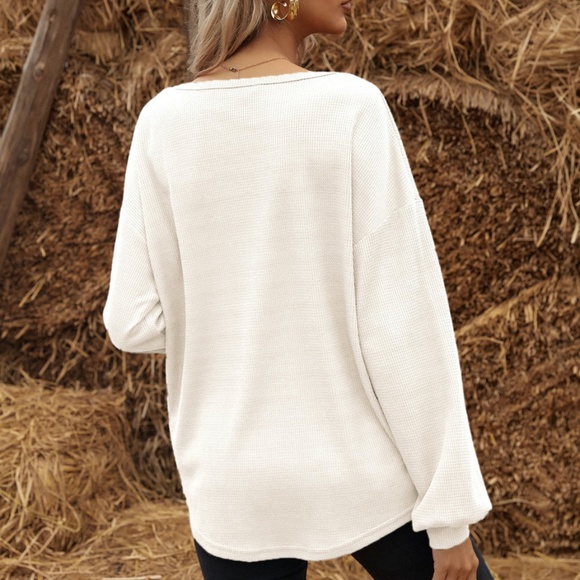 Fall button detail pocket waffle long sleeve top - Picture 11 of 11